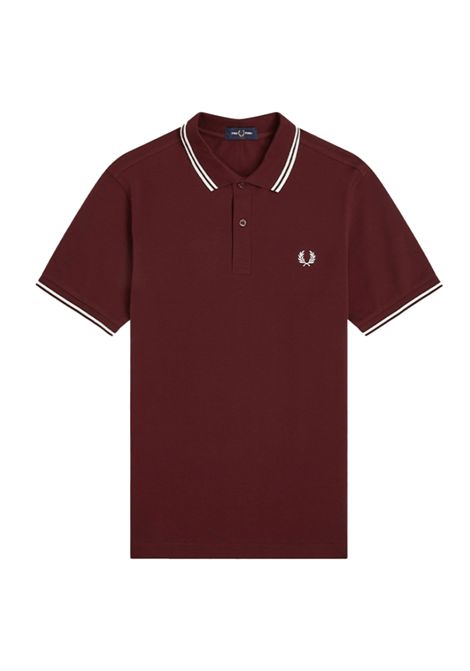 Fred Perry Twin Tipped Shirt Bordeaux White Men FRED PERRY | Polo Shirts | M3600-597